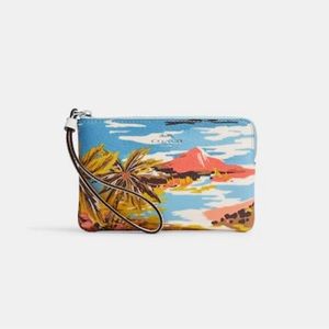 Coach Corner Zip Wristlet With Hawaiian Print - Colour: Blue Multi - Brand New